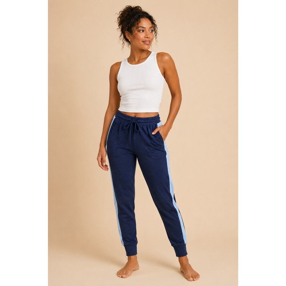 Chaser Womens Small Lounge Jogger Pants Color Block Navy Blue Drawstring